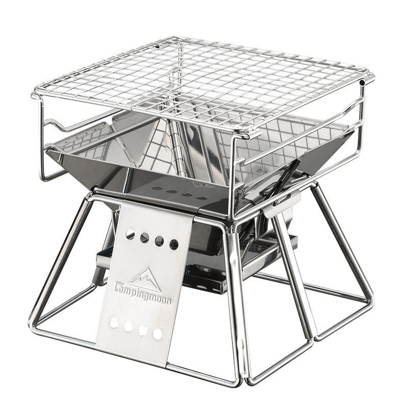 Campingmoon Barbecue Pieghevole in Acciaio Inox | Griglia Portatile a Carbone per Campeggio, Picnic e Cucina all'Aperto