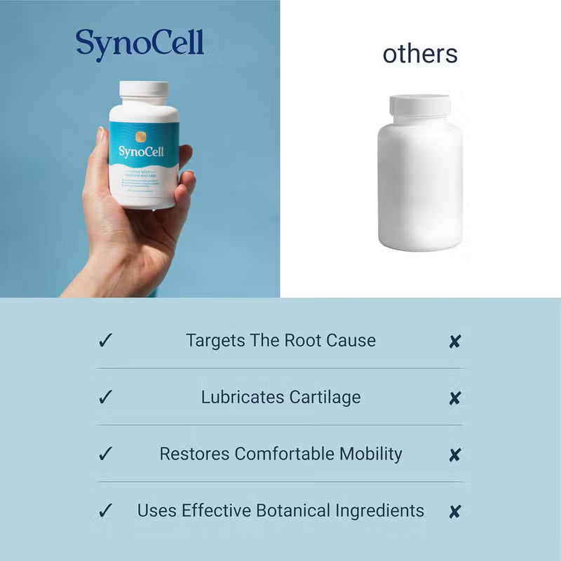 مجموعة مكمل SynoCell لصحة المفاصل من قطعتين | 60 كبسولة | تحرك بحرية وسهولة | دعم الغضاريف وتدفق الدم ومرونة المفاصل