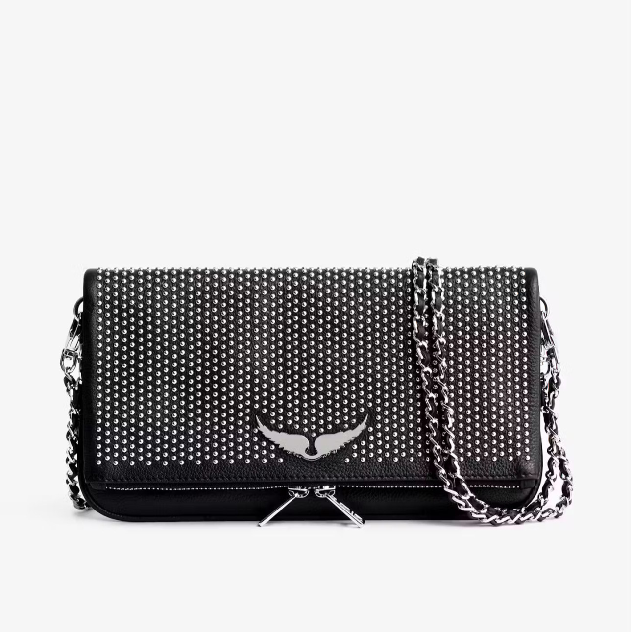 Zadig & Voltaire White Leather Crossbody Bag - Rock Nano Bag with Wings & Chain Strap | Designer Clutch with Tassel