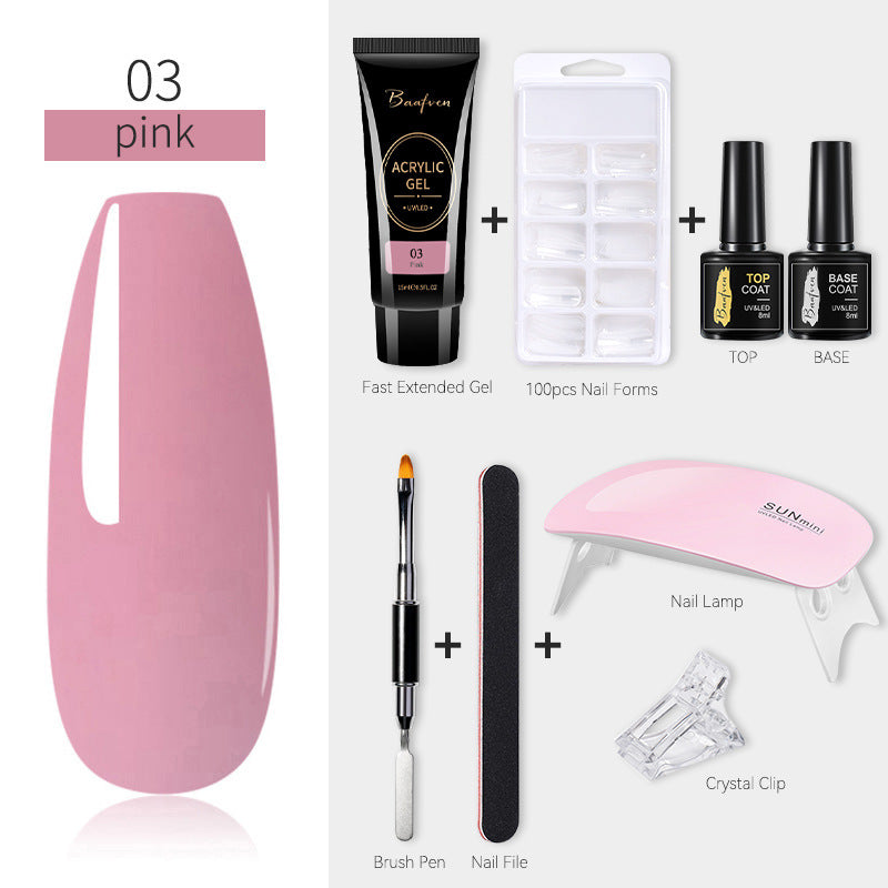Baafven 11PCS Acrylic Gel Nail Extension Kit | Poly Gel Set with UV LED Nail Lamp, Top & Base Coat, Nail Forms & Tools