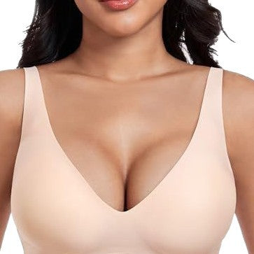 Black Wireless Bralette for Women -  Seamless Comfort Bra with Deep V Neckline & No Underwire Support