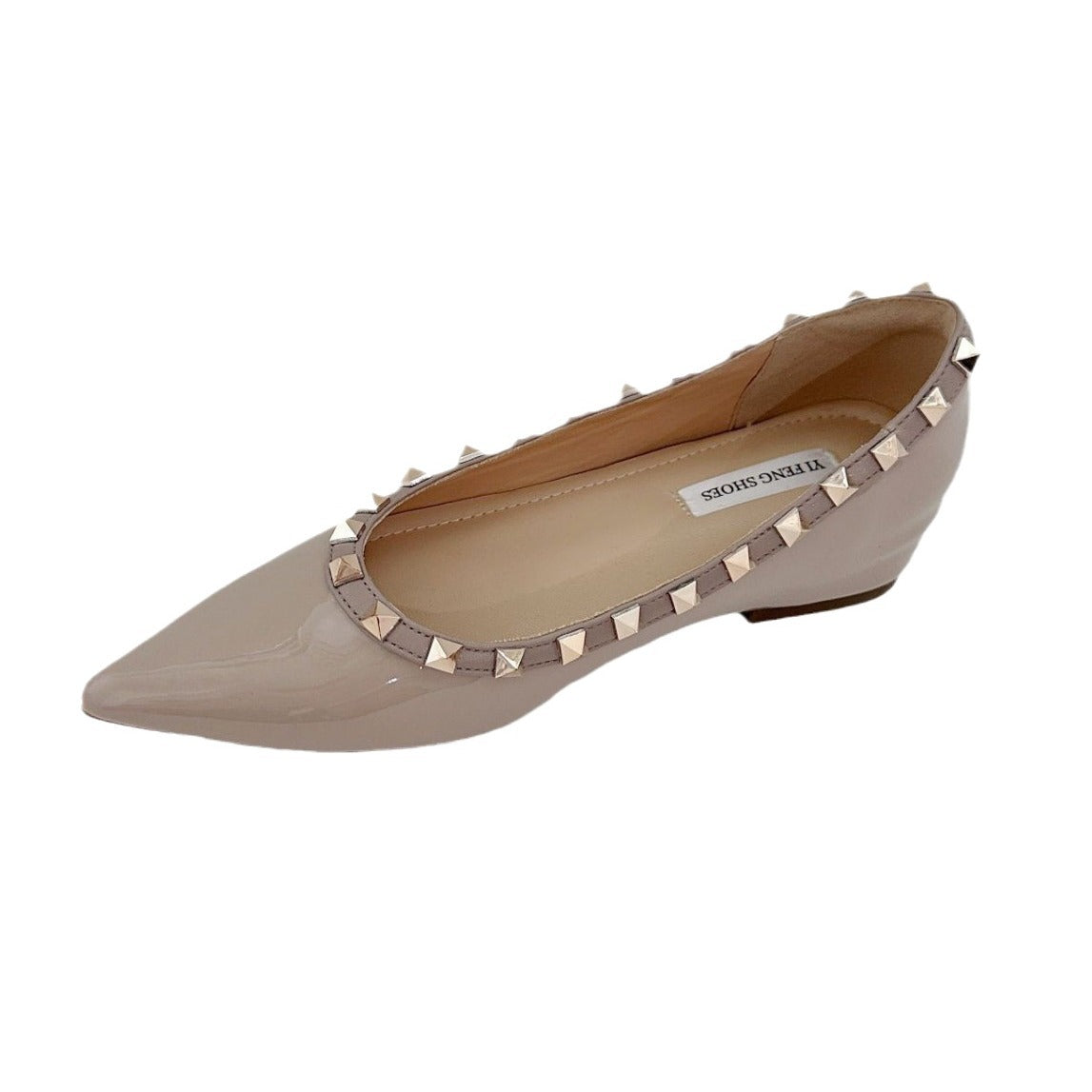 Black Patent Leather Studded Strap Pointed Toe Flats | Women's Rockstud Ballet Slingback Shoes