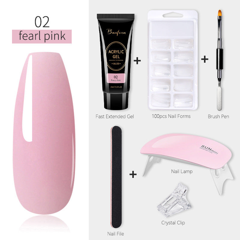 Baafven 11PCS Acrylic Gel Nail Extension Kit | Poly Gel Set with UV LED Nail Lamp, Top & Base Coat, Nail Forms & Tools