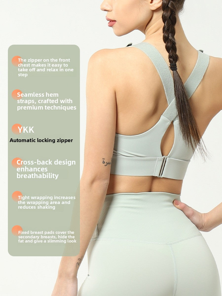 S2 High Impact Sports Bra with Front Zipper | YKK Auto-Lock Zipper, Cross-Back & Shock Absorption | Women's Workout Bra with Removable Pads ? Black