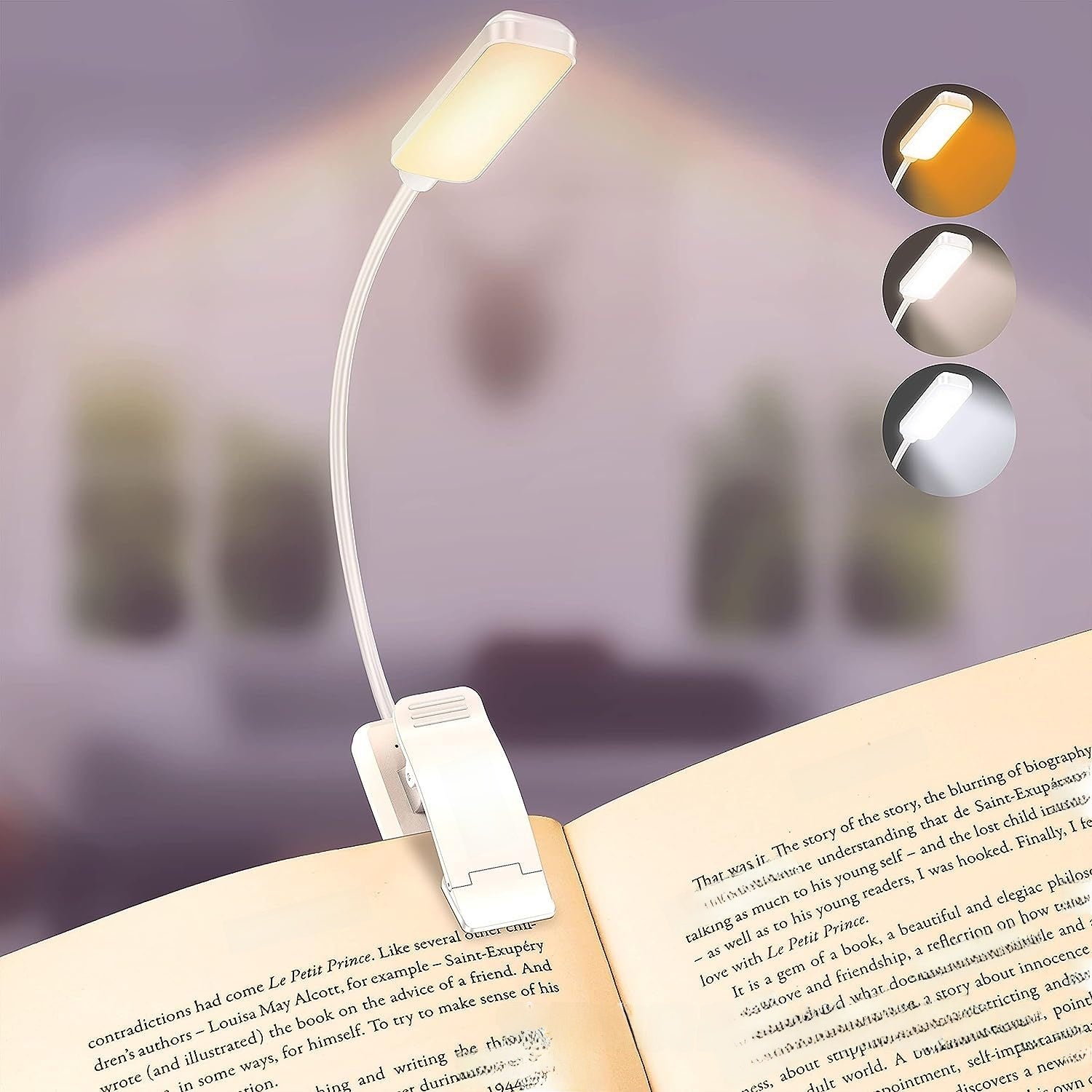 Rechargeable Clip-On Book Reading Light | 3 Color Modes Flexible Gooseneck LED Bookmark Lamp