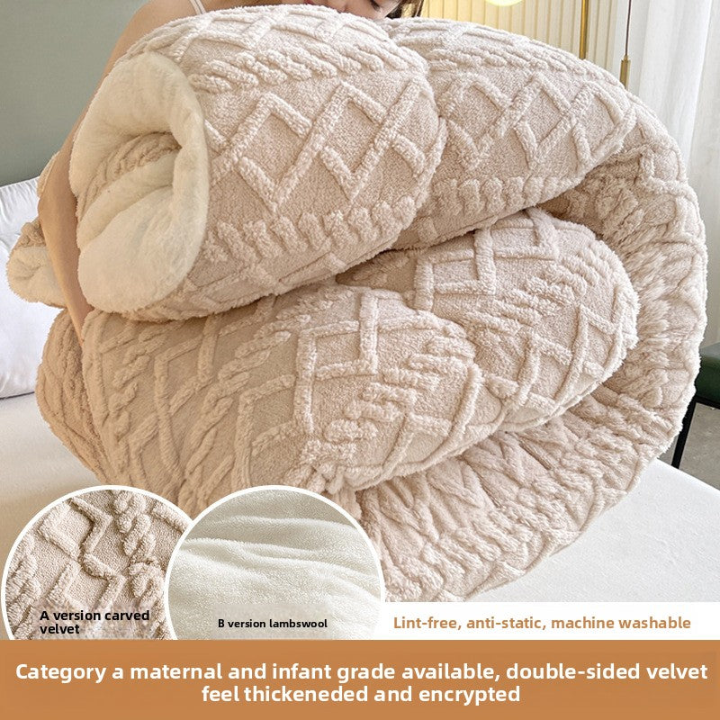 Double-Sided Fleece Blanket | Soft Taffeta & Thickened Lambswool Warm Throw Blanket for Bed & Sofa