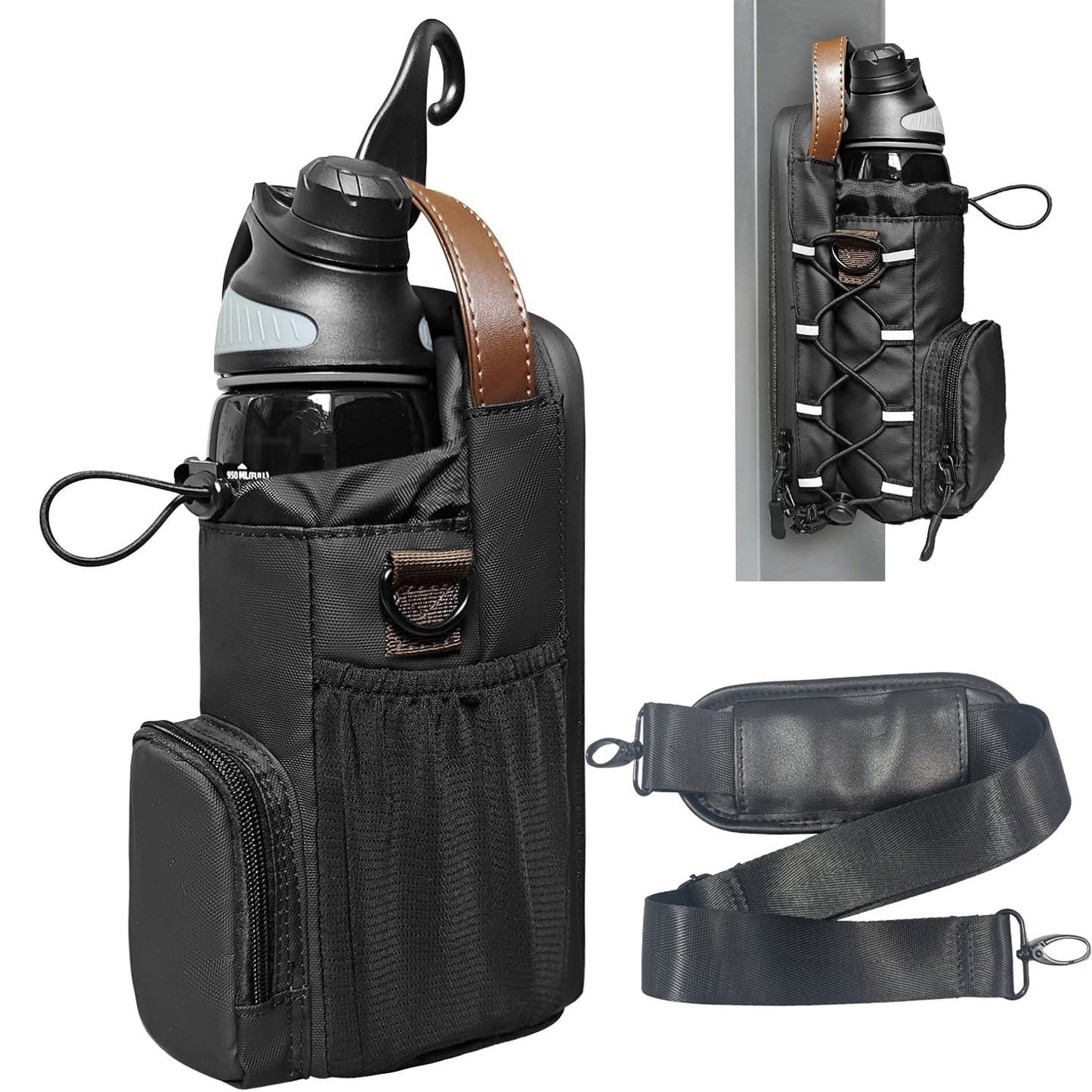 Large Water Bottle Carrier Bag with Shoulder Strap & Handle | Fits 64oz 128oz Jugs | Crossbody Bottle Holder Pouch with Pockets