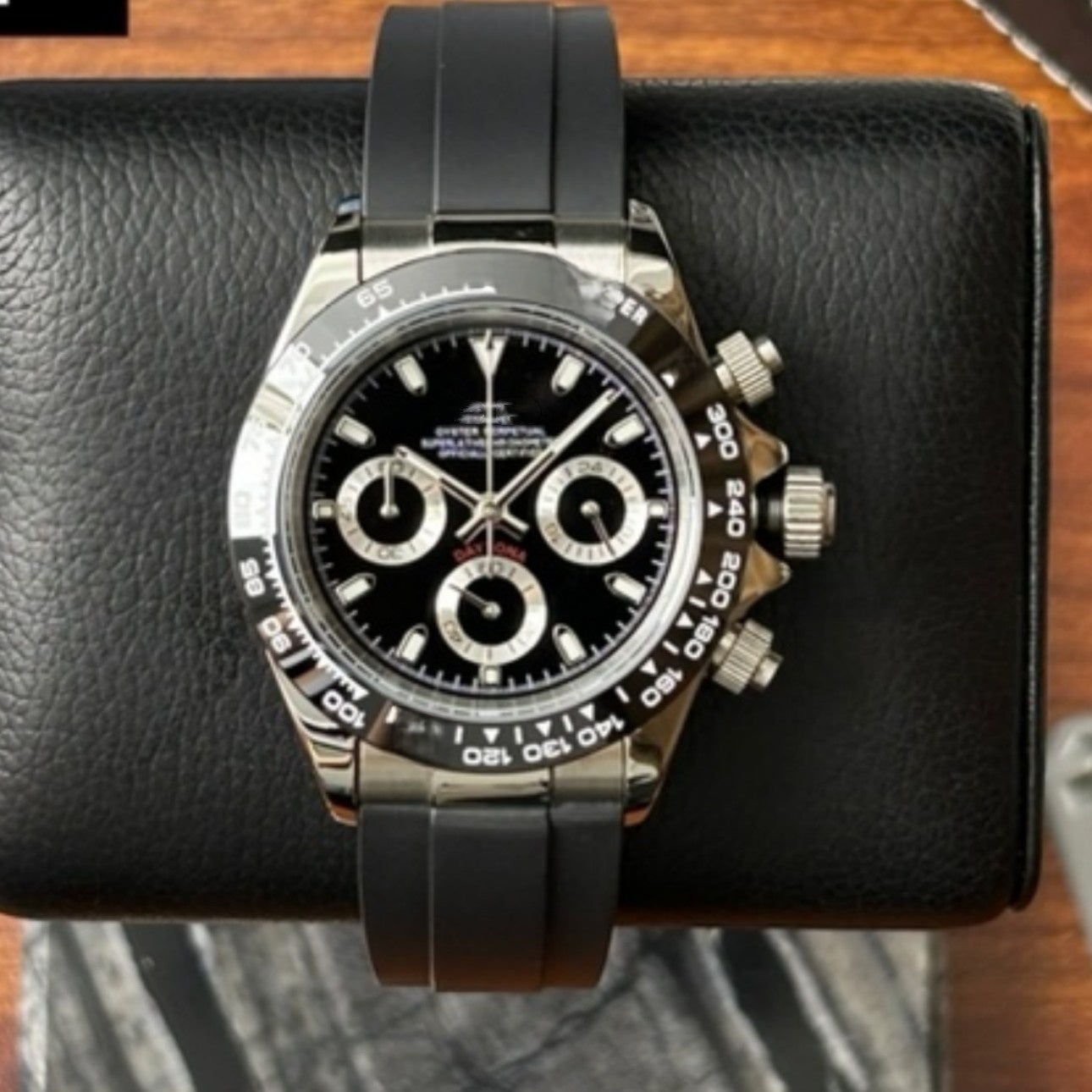 Men's Ice Blue Chronograph Watch | Daytona Style Black Ceramic Tachymeter Bezel 904L Steel Oyster Bracelet | Racing Sport Timepiece