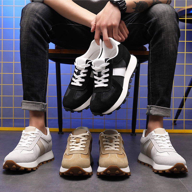 Light Gray Suede Retro Runner Sneaker Beige Panel White Lace Up Gum Sole Casual | Women Men Comfortable Everyday Walking Fashion Sneaker Shoes