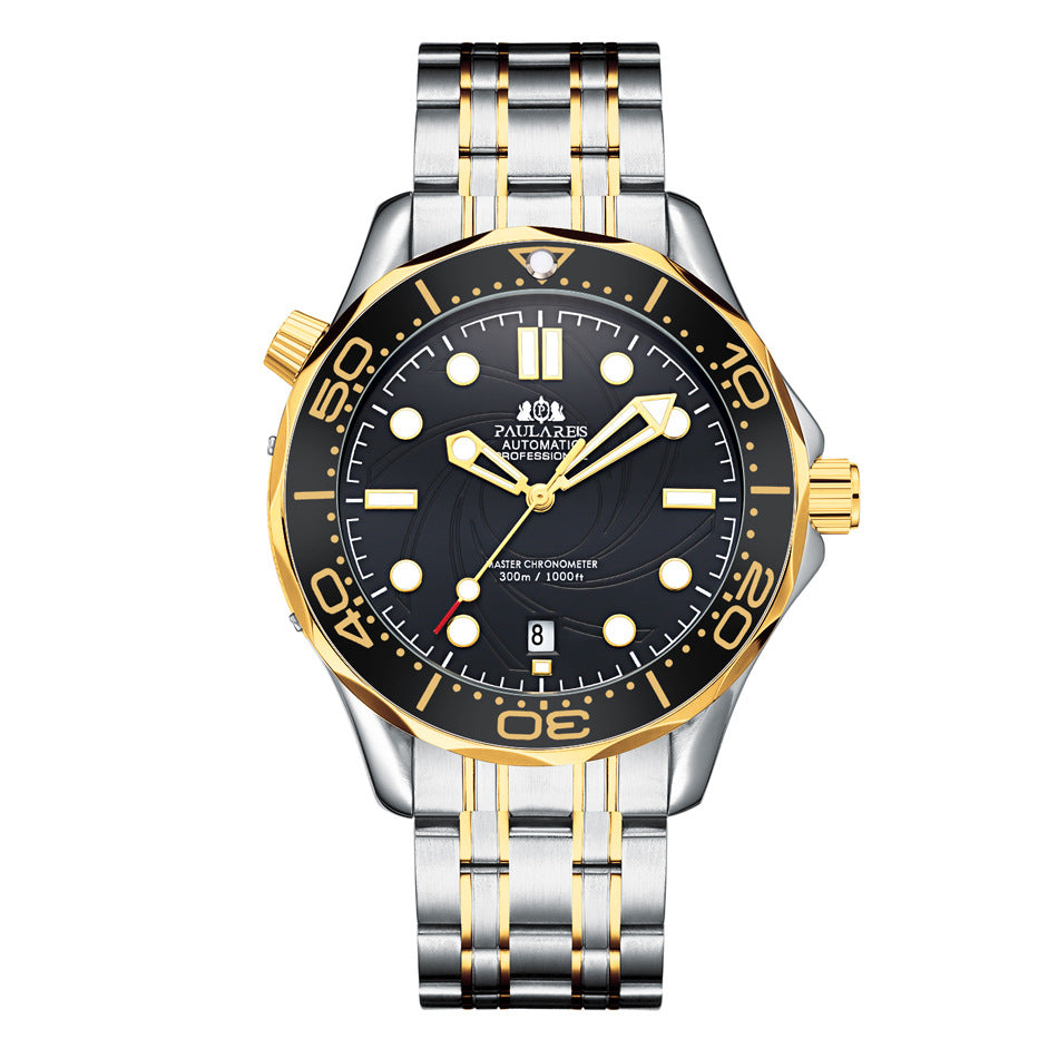 Paula Reis Automatic Professional Diver Watch | Black Dial Master Chronometer 300M | Stainless Steel Bracelet Men's Watch