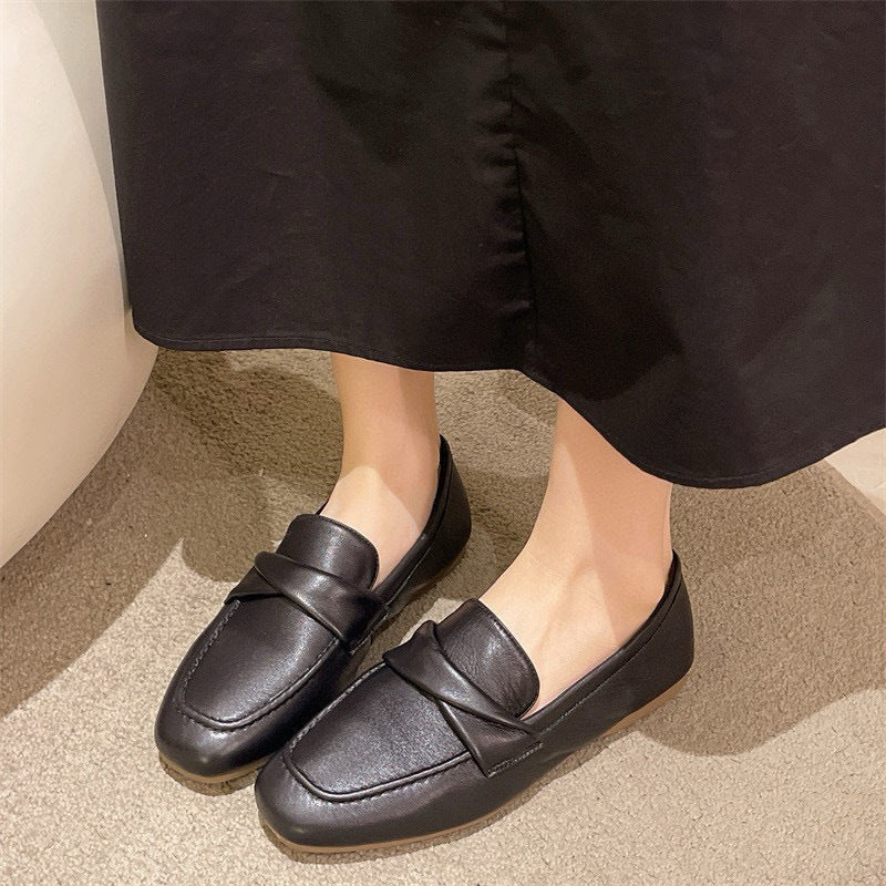 Cream Leather Square Toe Penny Loafers for Women | Minimalist Slip-On Flat Loafer Shoes | Ivory White Casual Everyday Loafers | Quiet Luxury Flat Shoes