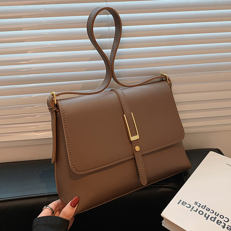 Black Leather Crossbody Bag with Gold Hardware | Structured Flap Shoulder Purse