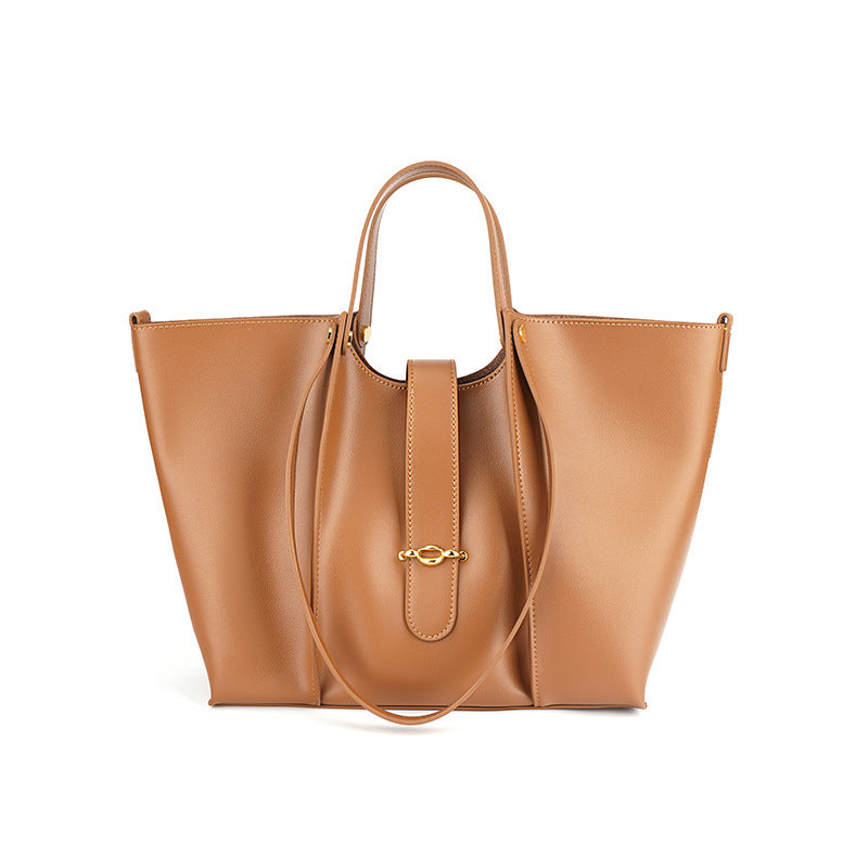 Caramel Tan Leather Tote Bag - Women's Structured Shoulder Bag with Gold Hardware | Large Capacity Work & Professional Tote