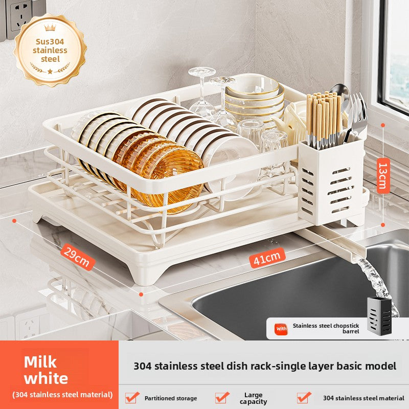 2-Tier Dish Drying Rack with Drainage | Large Capacity Kitchen Organizer with Cutting Board, Knife & Chopstick Holder | Countertop Dish Drainer