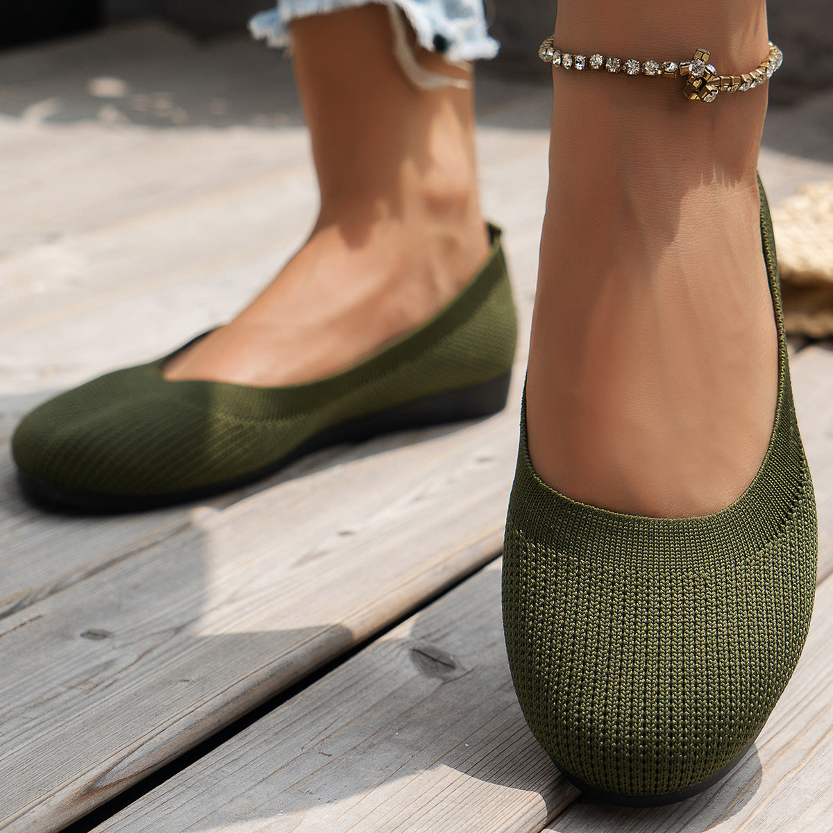 Black Knit Ballet Flats for Women | Slip-On Comfort Flat Shoes | Breathable Stretch Walking Flats