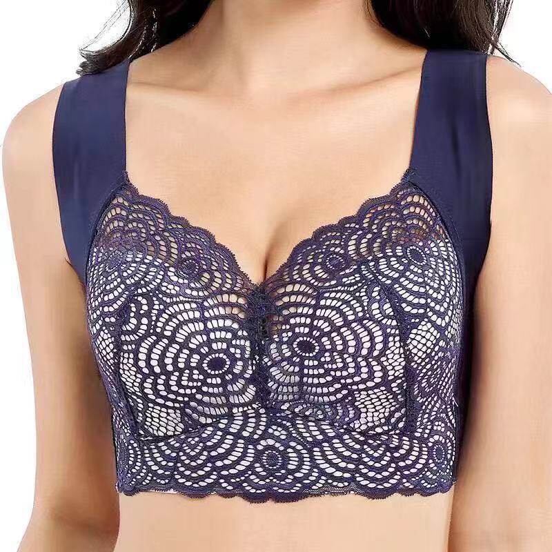 Women's Floral Lace Wireless Bra with Wide Straps and V Neckline, Seamless Comfort Bra in 7 Colors