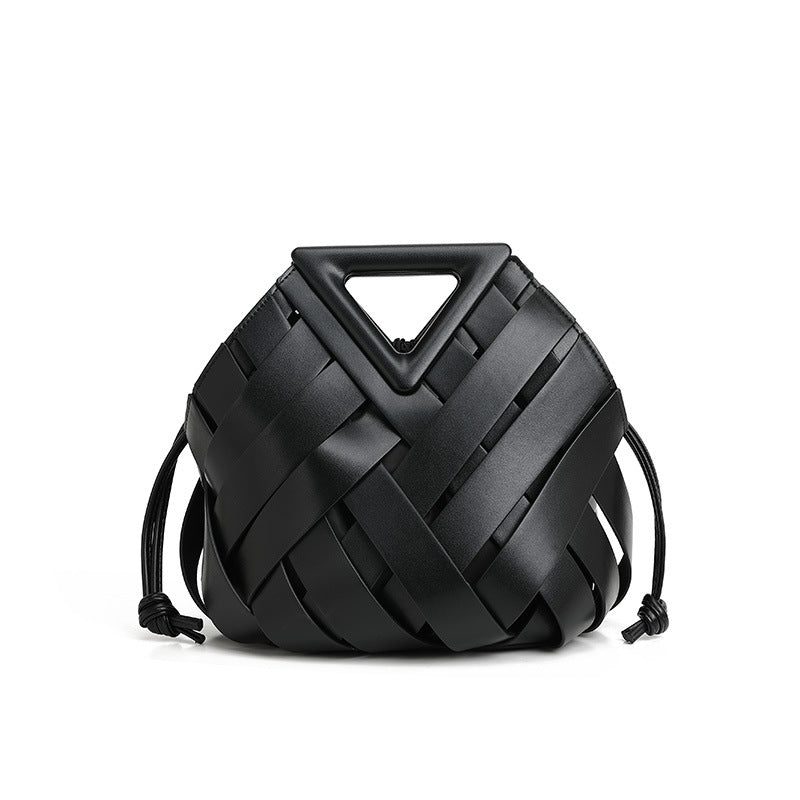Gold Metallic Woven Basket Bag with Triangle Handle | Luxury Statement Handbag