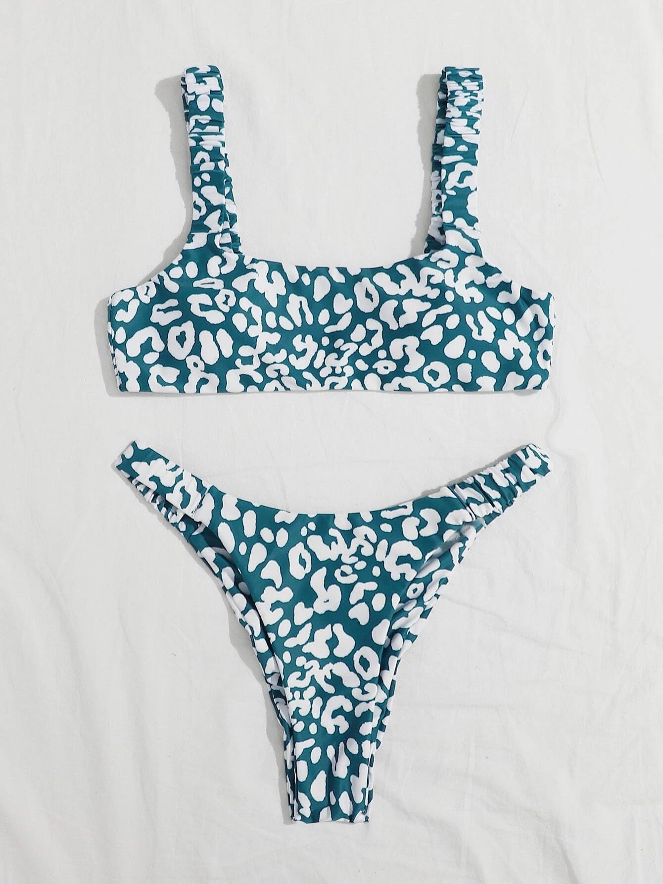 Colorful Leopard Print Bikini Set, Square Neck Crop Top & High Cut Bottom, Women Two Piece Swimwear, Multi Color Animal Print Swimsuit, Beach Vacation Bathing Suit