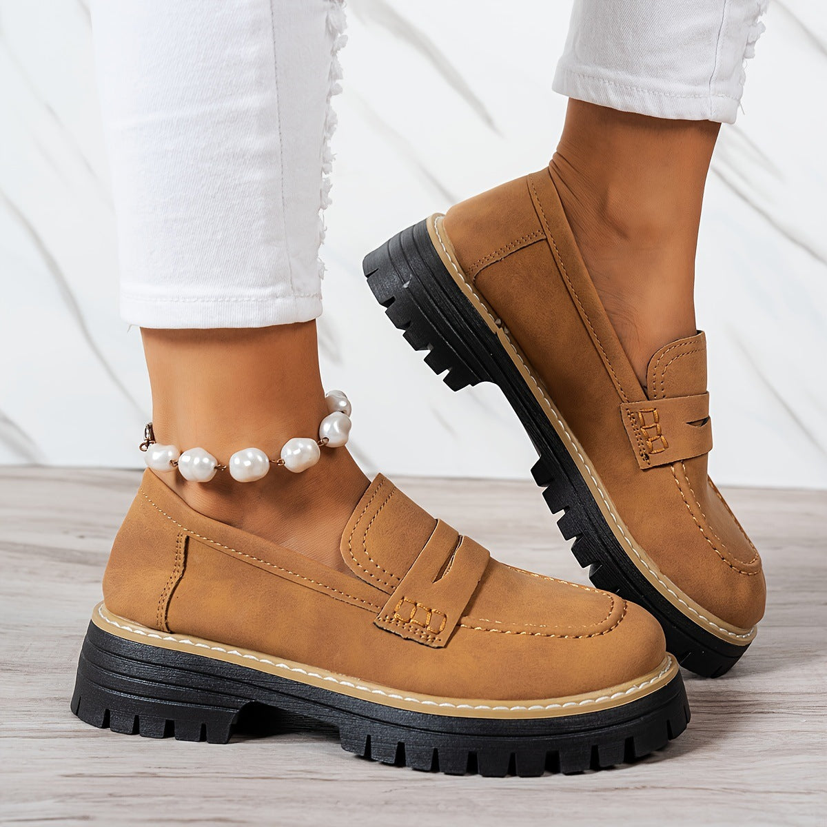 Chunky Lug Sole Penny Loafers | Women's Slip-On Platform Loafer Shoes in Multiple Colors