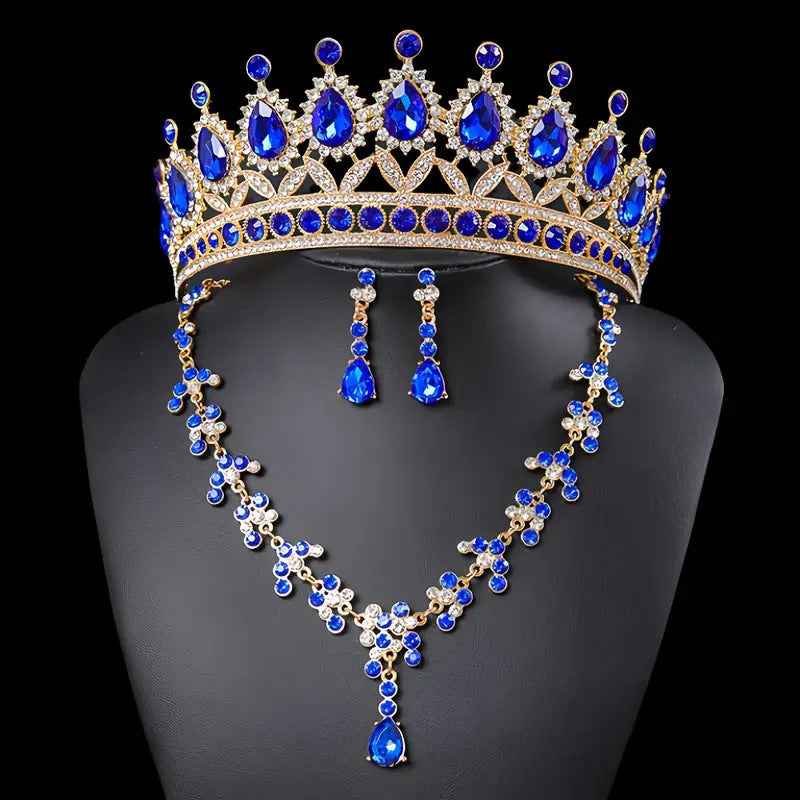 Bridal Crown Jewelry Set | Crystal Tiara Necklace & Earrings | Wedding Queen Accessories