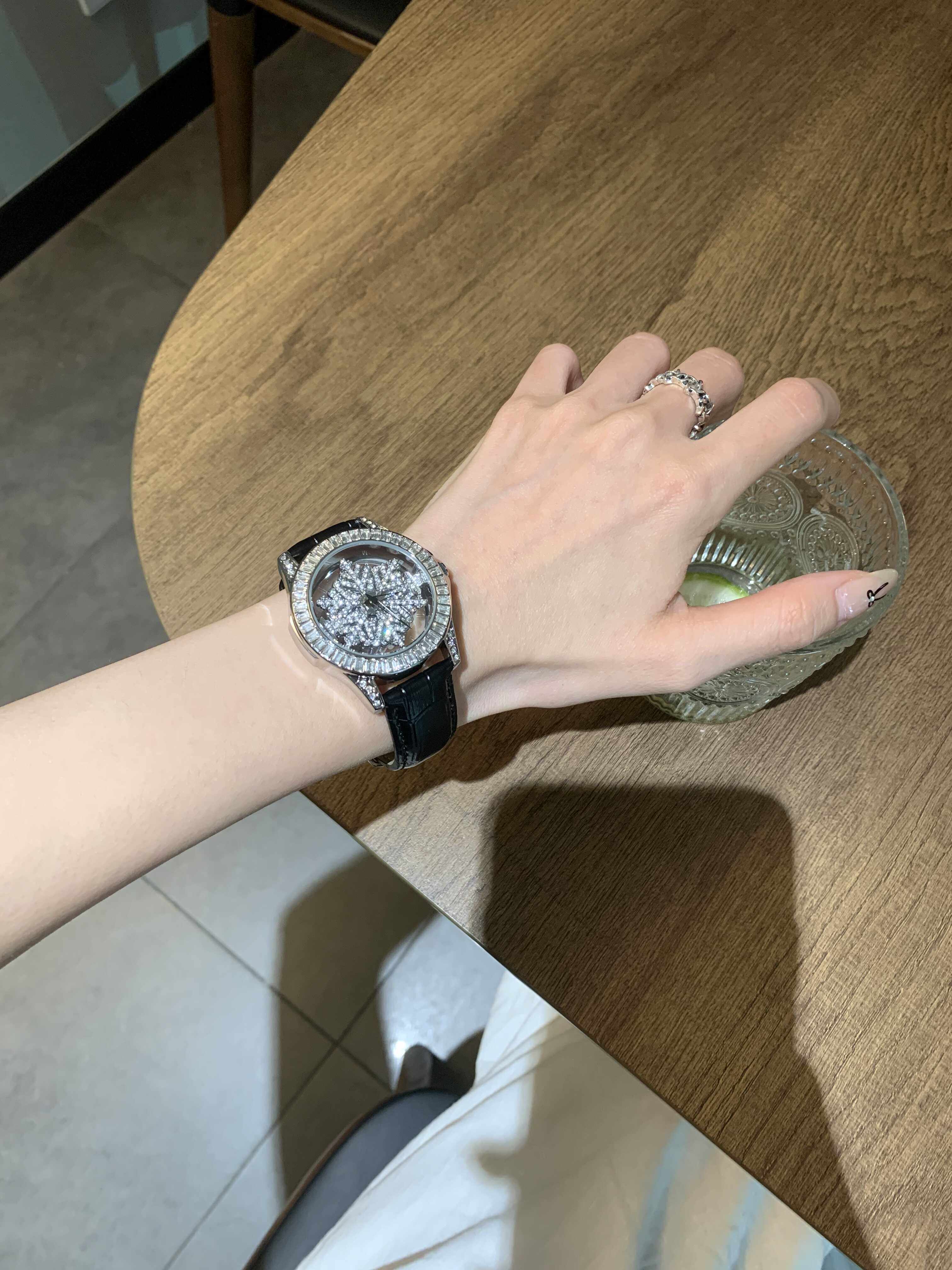 Women's Rose Gold Crystal Spinner Watch | Baguette Diamond Bezel | Rotating Flower Dial | White Crocodile Leather Strap | Ladies Luxury Bling Watch