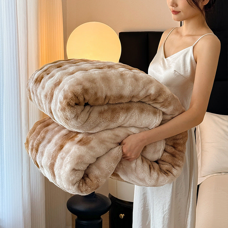 Coperta in pile soffice a righe crema | Plaid in peluche ultra morbido per letto e divano | Calda coperta invernale