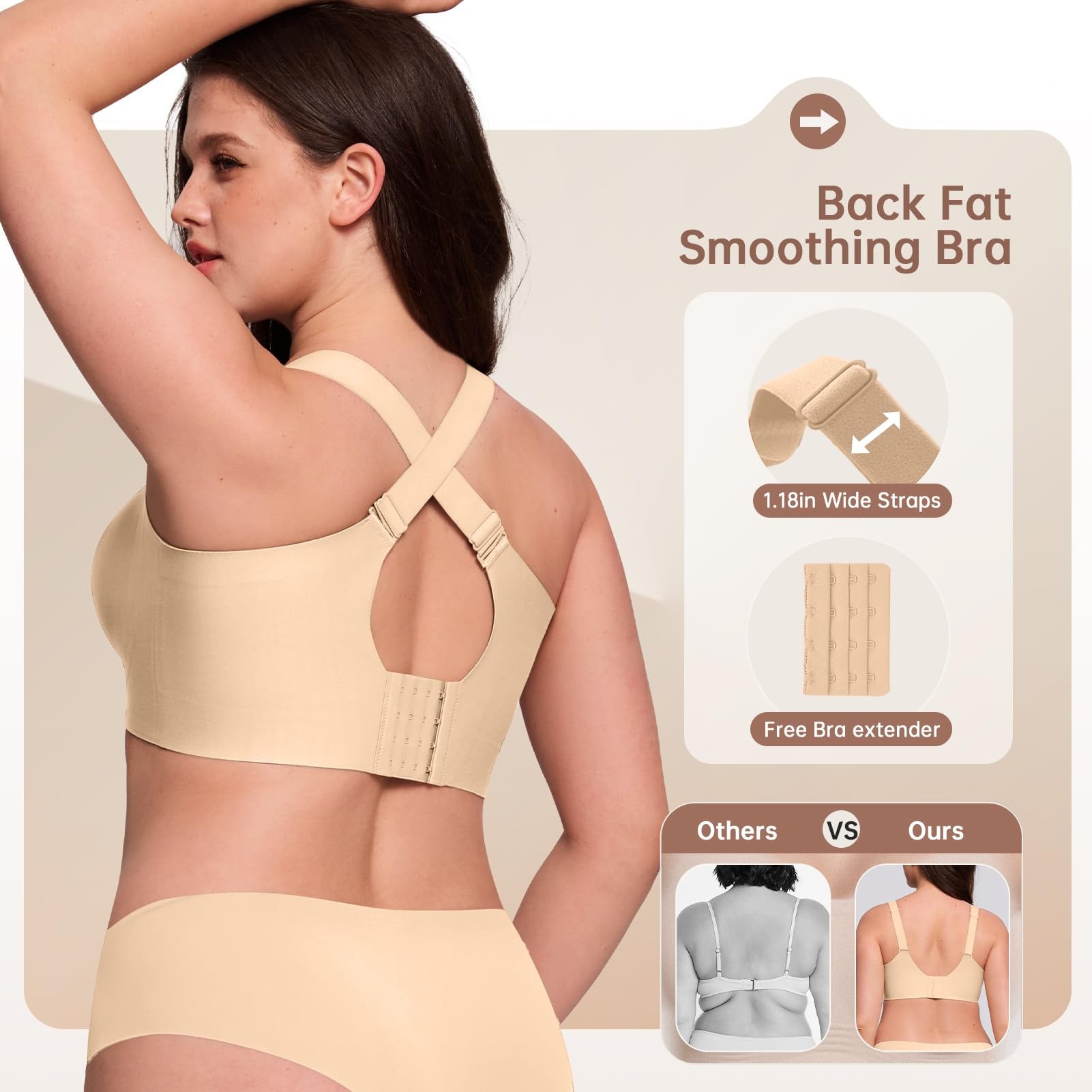 Women's Nude Seamless Wireless Bra with Wide Straps and Full Coverage Molded Cup for Everyday Comfort