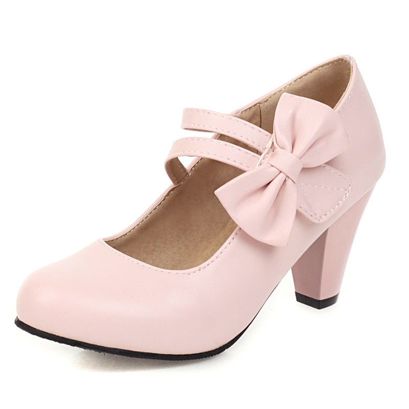 White Bow Mary Jane Block Heel Pumps | Women's Round Toe Ankle Strap Chunky Heel Shoes | Sweet Lolita Bridal Heels