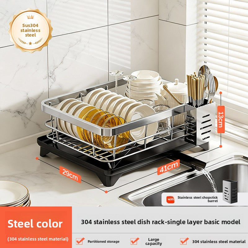 2-Tier Dish Drying Rack with Drainage | Large Capacity Kitchen Organizer with Cutting Board, Knife & Chopstick Holder | Countertop Dish Drainer