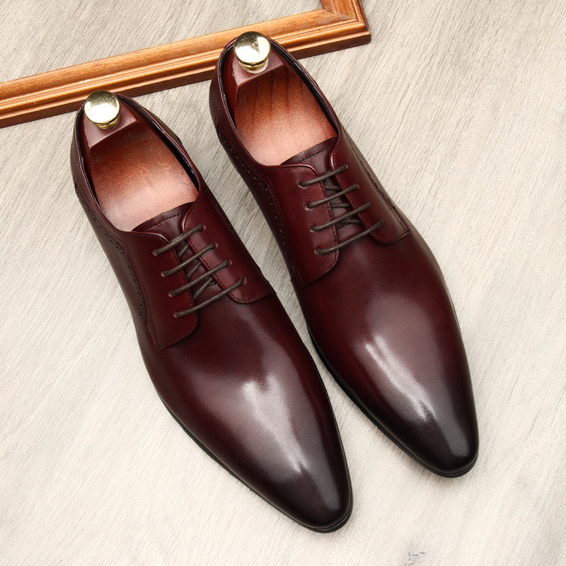 Men's Black Mirror Polish Leather Oxford Dress Shoes | Pointed Toe Lace-Up Formal Derby Shoes