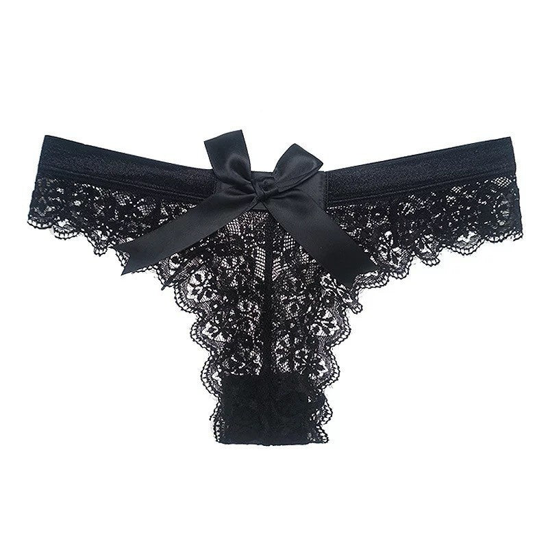 Red Lace Thong Panties for Women - Floral Lace Bow Detail Cheeky Underwear | Sexy Lingerie