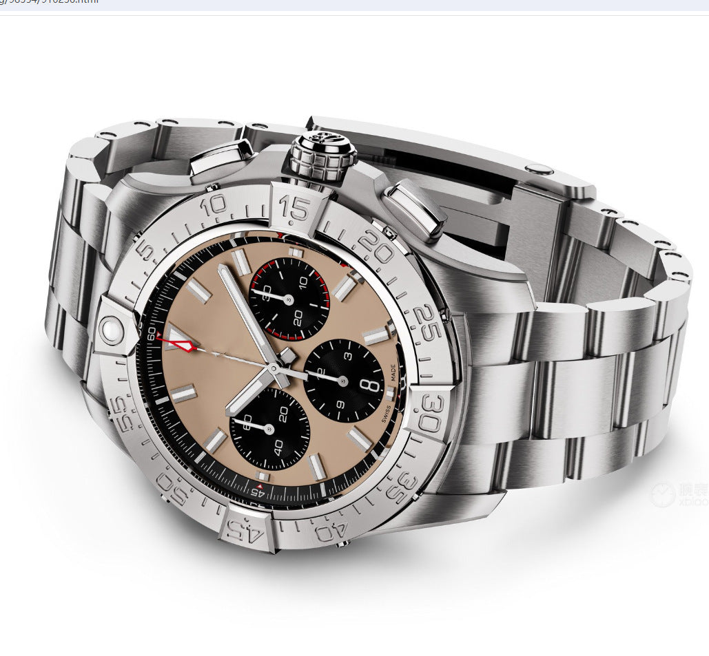 Breitling Chronograph Men's Watch | Salmon Dial Black Subdials Tachymeter Bezel Sand Leather Strap Swiss Made Sport Watch