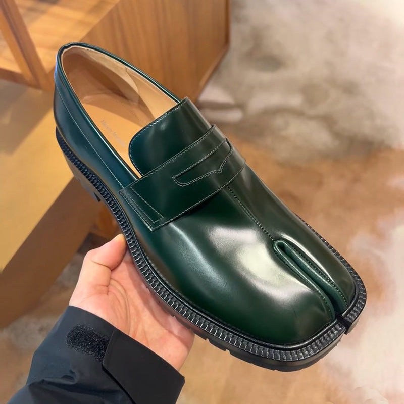 Women's Black Patent Leather Tabi Split Toe Loafers ? Avant-Garde Penny Loafer Flat Shoes