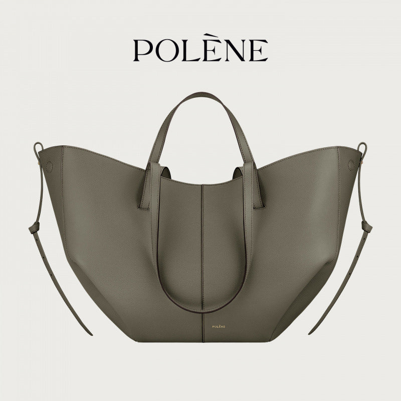 Polene Numero Un Maxi Bag in Marrone Cammello - Autentica Borsa Tote Francese in Pelle | Borsa a Spalla Curva Firmata con Lacci Regolabili