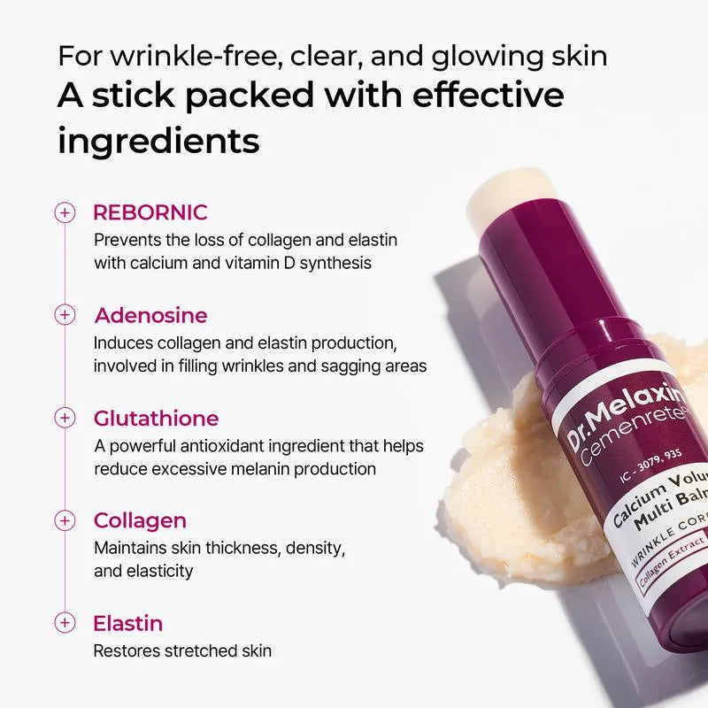 Dr.Melaxin Cemenrete Calcium Volume Multi Balm Wrinkle Core Stick Set of 2 with Collagen Extract for Elasticity and Anti Aging Skin Care