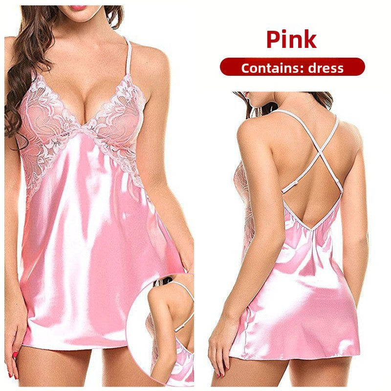 Women's Satin Lace Babydoll Chemise Nightgown | Sexy V-Neck Slip Dress Lingerie | Available in 5 Colors