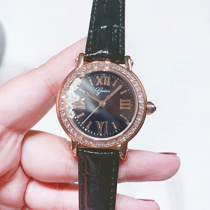 Godan Women's Rose Gold Green Watch | Emerald Dial Floating Diamond Crystal Bezel Roman Numeral Luxury Quartz Watch