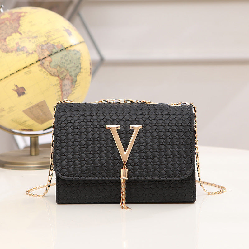 Beige Python Embossed Crossbody Bag with V Logo - Chain Strap Evening Bag with Gold Tassel | Designer Inspired Clutch
