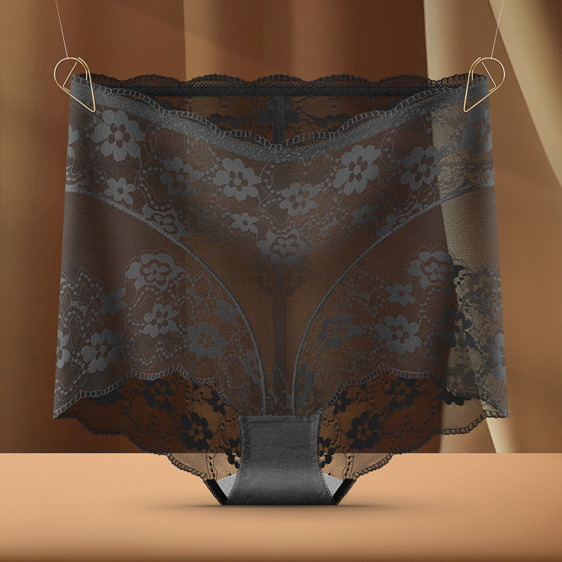 Black High Waist Floral Lace Panties for Women | Sheer Mesh Underwear | Sexy High Rise Briefs