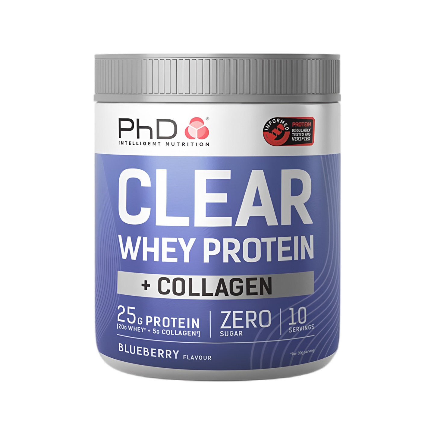 PhD Clear Whey Protein + Collagen Powder - Blueberry Flavor, 25g Protein, Zero Sugar, 10 Servings | Informed Sport Certified