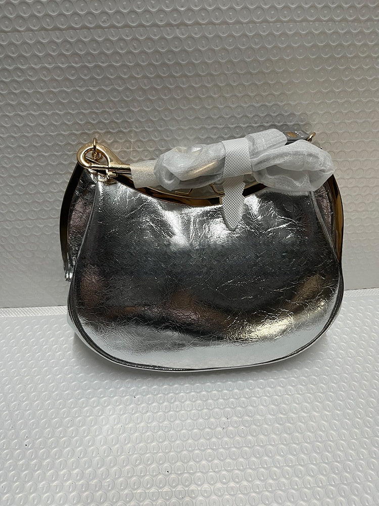 Black Leather Silver Frame Clasp Shoulder Bag Vivienne Westwood Style Hobo Clutch | Women Luxury Designer Inspired Evening Party Handbag Purse