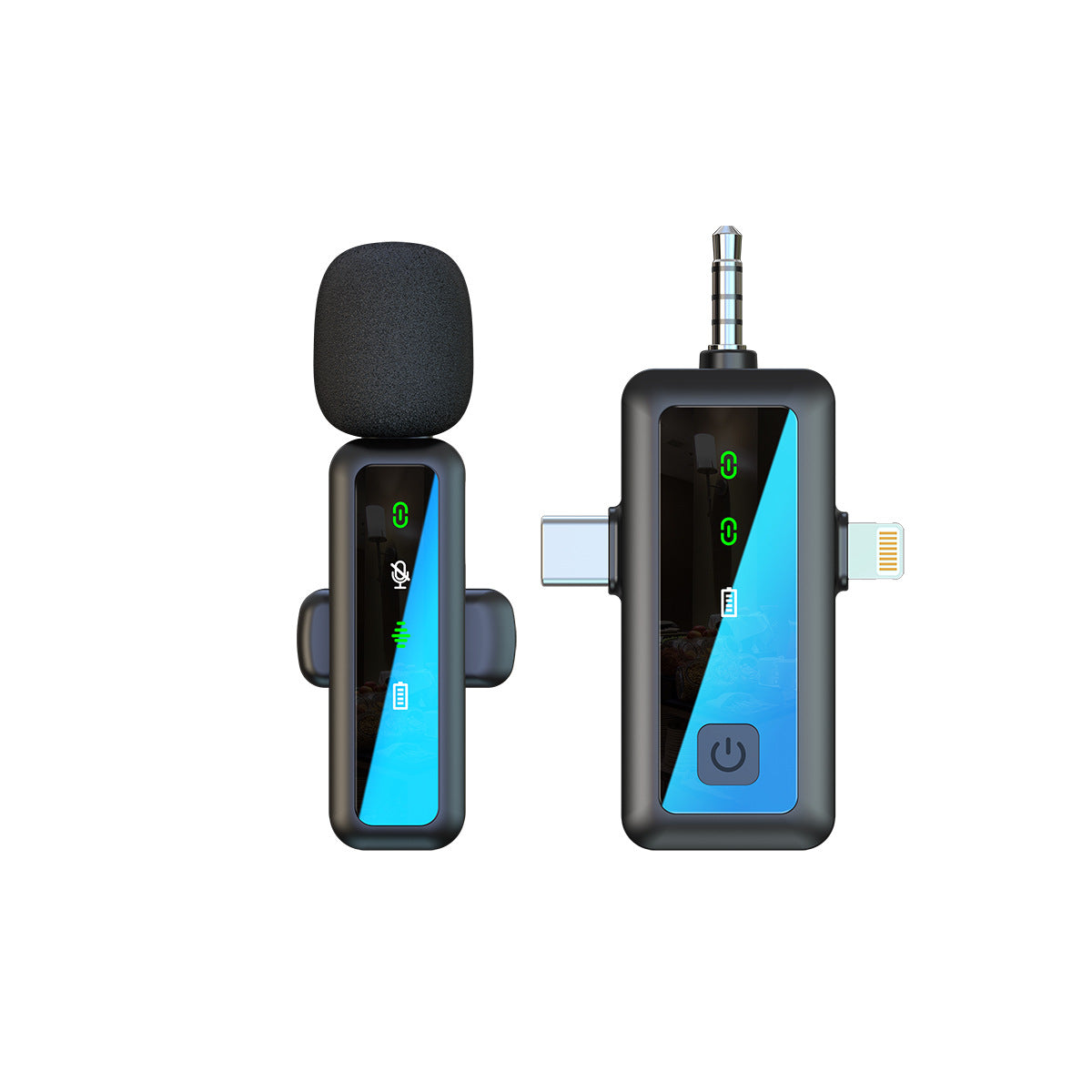 Dual Wireless Lavalier Microphone Kit | LED Display | 2 Clip-On Mics & 3-in-1 Receiver for iPhone Lightning, USB-C & 3.5mm | Fur Windscreen Vlog & Interview Set