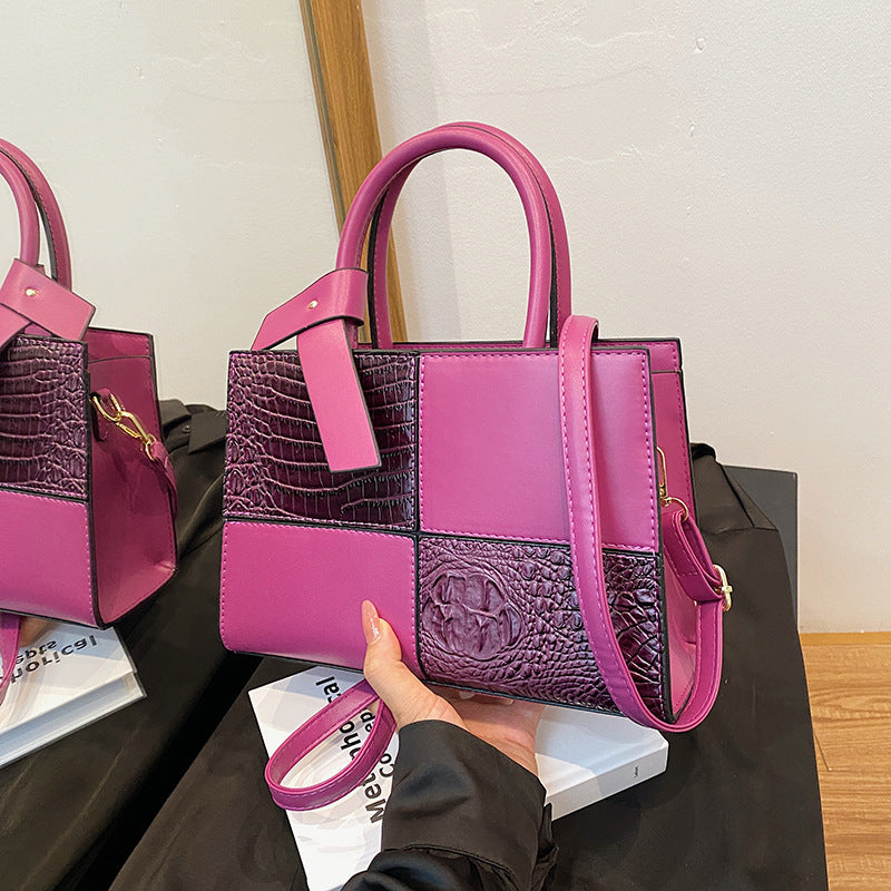 White Croc Embossed Color Block Tote Bag | Women's Luxury Style Top Handle Crossbody Handbag