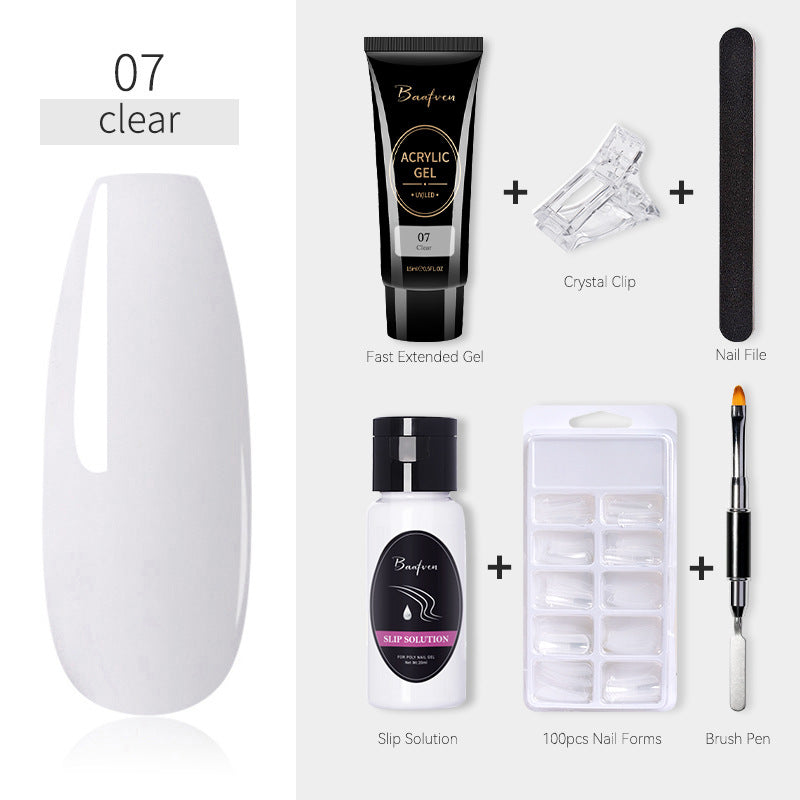 Baafven 11PCS Acrylic Gel Nail Extension Kit | Poly Gel Set with UV LED Nail Lamp, Top & Base Coat, Nail Forms & Tools