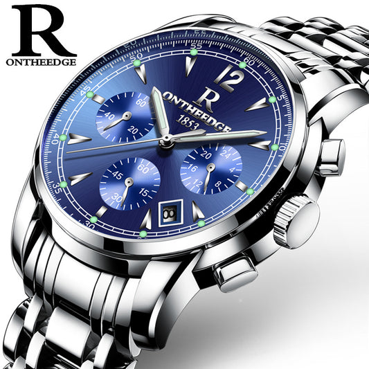 Black Chronograph Men's Watch | Luminous Subdial Date Stainless Steel Sports Watch | RONTHEEDGE 1853