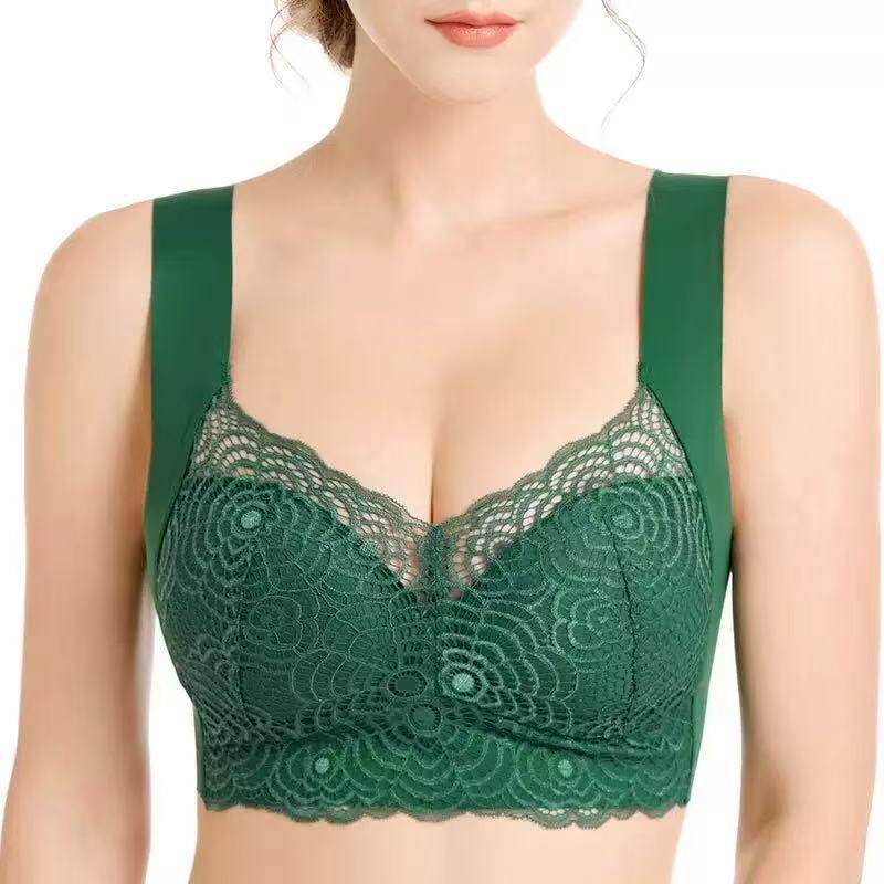 Women's Floral Lace Wireless Bra with Wide Straps and V Neckline, Seamless Comfort Bra in 7 Colors