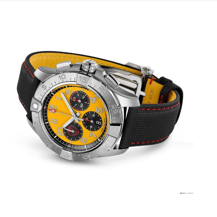 Breitling Chronograph Men's Watch | Salmon Dial Black Subdials Tachymeter Bezel Sand Leather Strap Swiss Made Sport Watch