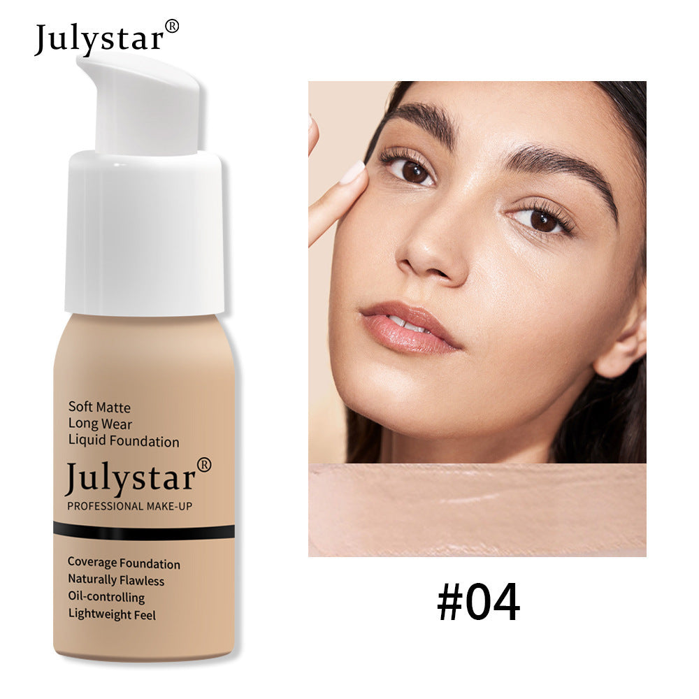 Julystar Professional Soft Matte Long Wear Liquid Foundation | 8 Shades Coverage Foundation | Naturally Flawless Oil-Controlling Lightweight Feel | Full Coverage Pump Bottle Foundation for All Skin Types