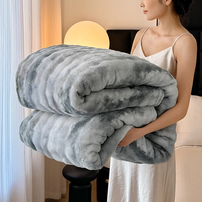 Coperta in pile soffice a righe crema | Plaid in peluche ultra morbido per letto e divano | Calda coperta invernale