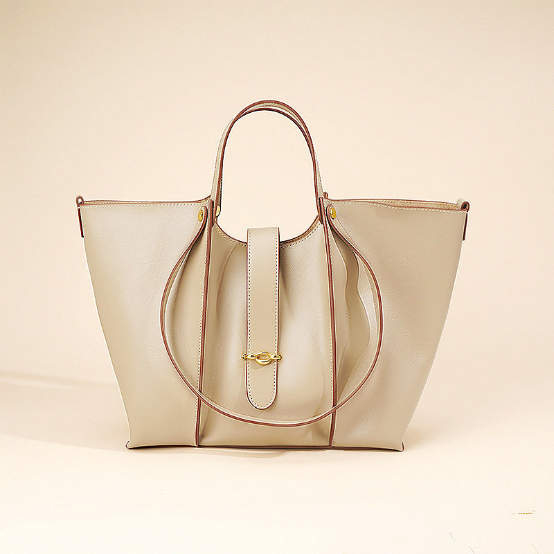 Caramel Tan Leather Tote Bag - Women's Structured Shoulder Bag with Gold Hardware | Large Capacity Work & Professional Tote